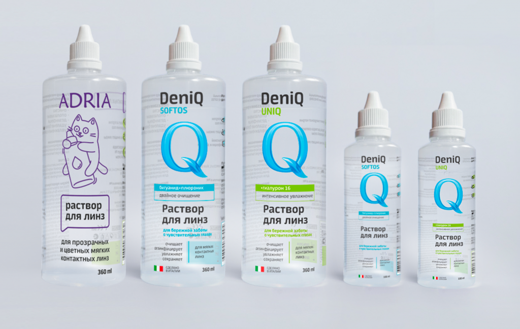 Обновлённая упаковка растворов DenIQ SOFTOS и UNIQ 100 и 360 мл